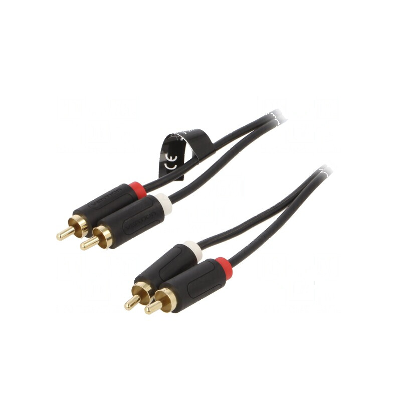 Cablu RCA 1,5m aurit negru cu mufă x2 | Electronic-mag.ro | Componente Electronice