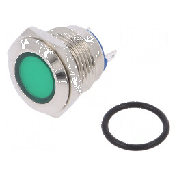 Lampă LED plată verde 24VDC 24VAC Ø16mm alamă | Electronic-mag.ro | Componente Electronice