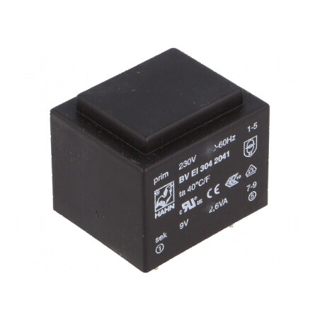 Transformator încapsulat 2,6VA 230VAC 9V 289mA pentru PCB BVEI | Electronic-mag.ro | Componente Electronice