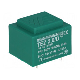 Transformator încapsulat 2VA 230VAC 12V 166,6mA PCB | Electronic-mag.ro | Componente Electronice