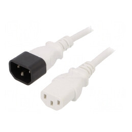 Cablu IEC C13 mamă - C14 tată 1,8m alb 10A 3x0,75mm2 PVC | Electronic-mag.ro | Componente Electronice