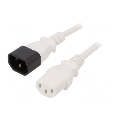 Cablu IEC C13 mamă - C14 tată 1,8m alb 10A 3x0,75mm2 PVC | Electronic-mag.ro | Componente Electronice