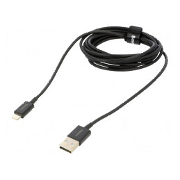 Cablu Apple Lightning USB A 2m negru textil 2,4A | Electronic-mag.ro | Componente Electronice