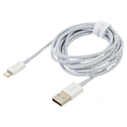 Cablu Apple Lightning USB A 2m alb textil 2,4A | Electronic-mag.ro | Componente Electronice