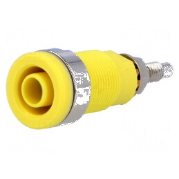 Conector banană 4mm soclu 32A 1kV galben nichelat panou | Electronic-mag.ro | Componente Electronice
