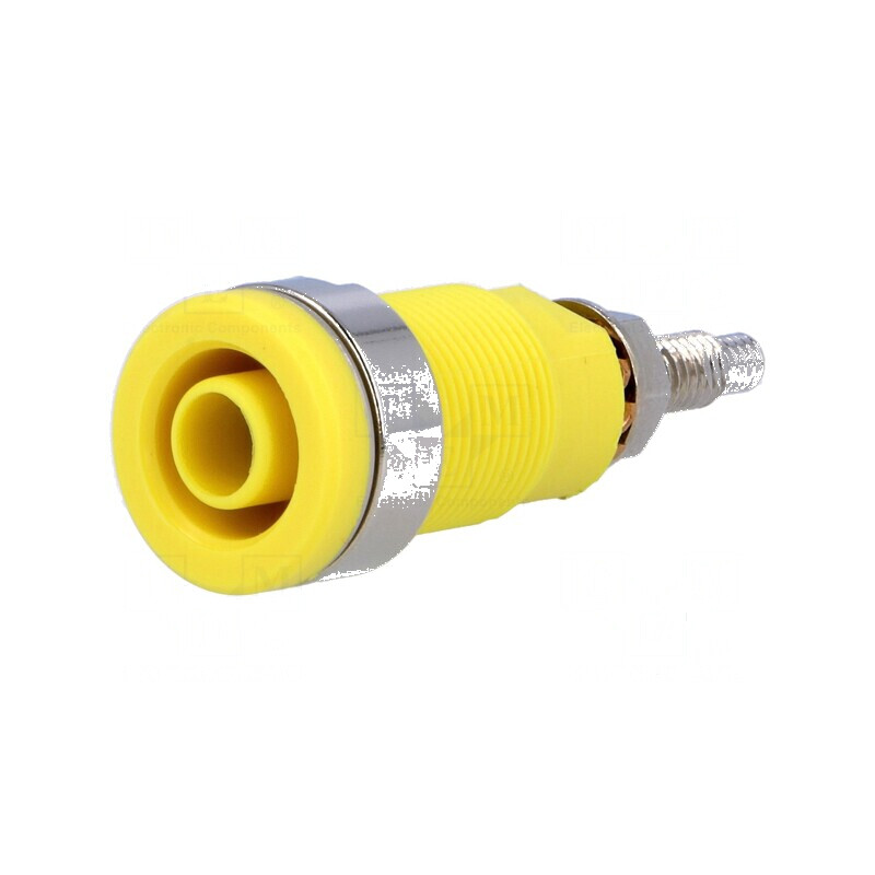 Conector banană 4mm soclu 32A 1kV galben nichelat panou | Electronic-mag.ro | Componente Electronice