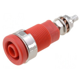 Conector banană 4mm soclu 32A 1kV roşu nichelat pe panou | Electronic-mag.ro | Componente Electronice