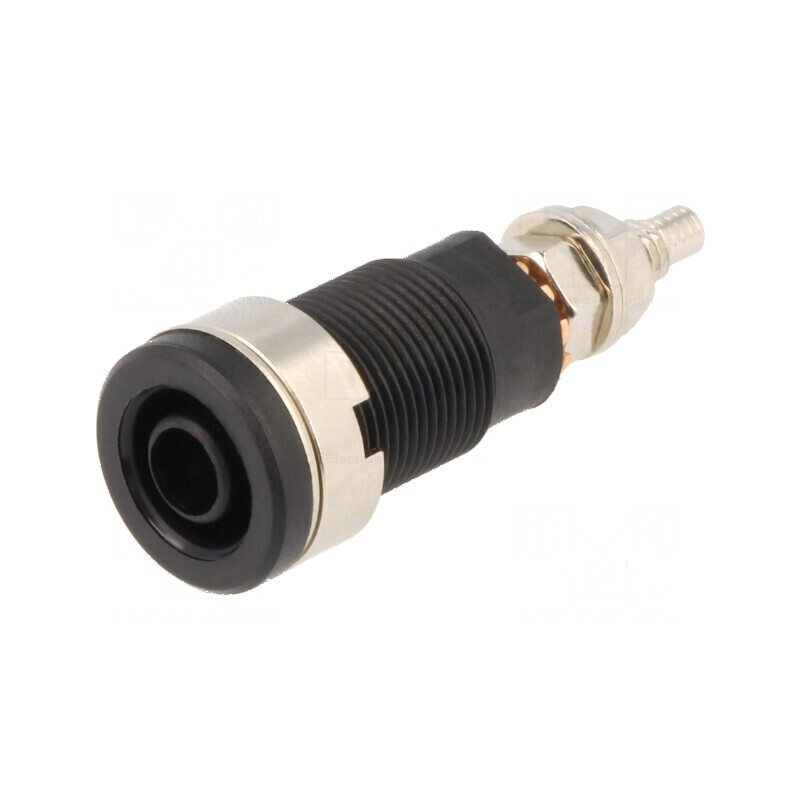Conector banană 4mm soclu 32A 1kV negru nichelat pe panou | Electronic-mag.ro | Componente Electronice