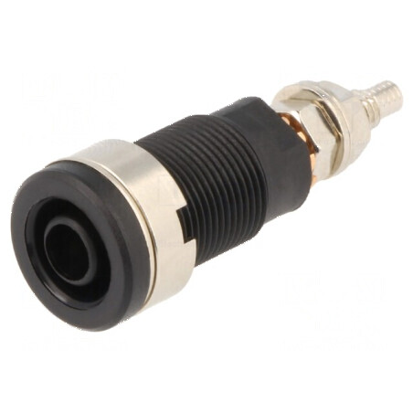 Conector banană 4mm soclu 32A 1kV negru nichelat pe panou | Electronic-mag.ro | Componente Electronice