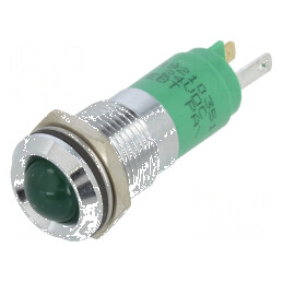 Lampă LED convexă verde 24VDC Ø14mm metal și plastic | Electronic-mag.ro | Componente Electronice