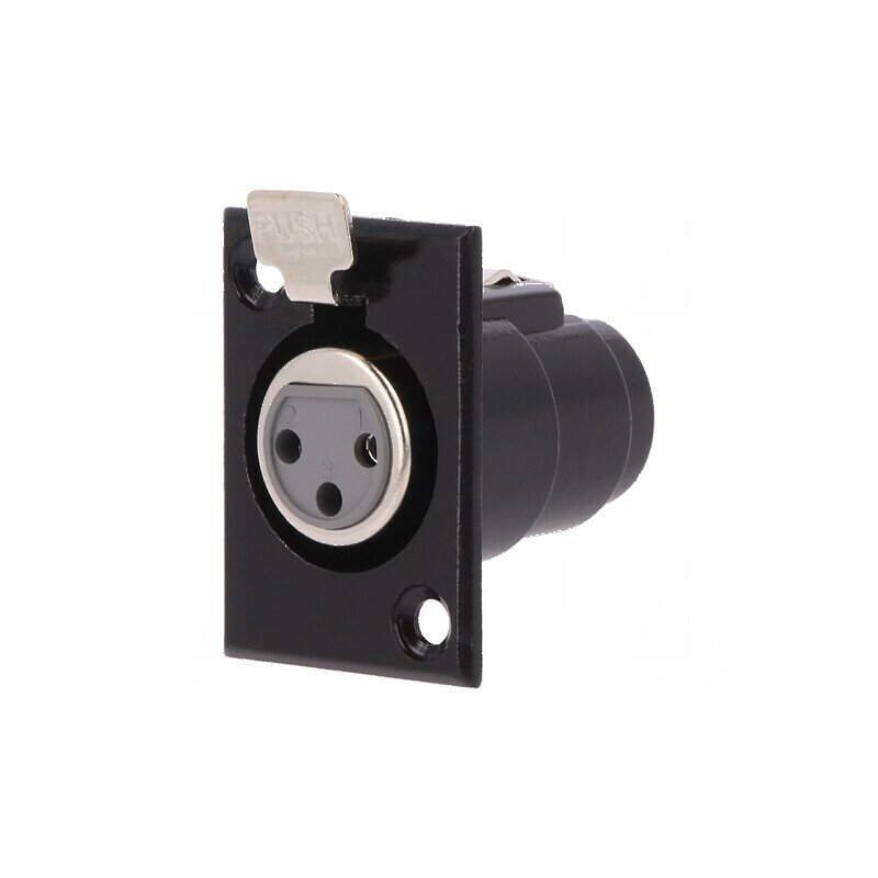 Conector XLR soclu mamă 3 PIN cu buton lipire neagră metal | Electronic-mag.ro | Componente Electronice Conector XLR soclu mamă 3 PIN cu buton lipire neagră metal | Electronic-mag.ro | Componente Electronice