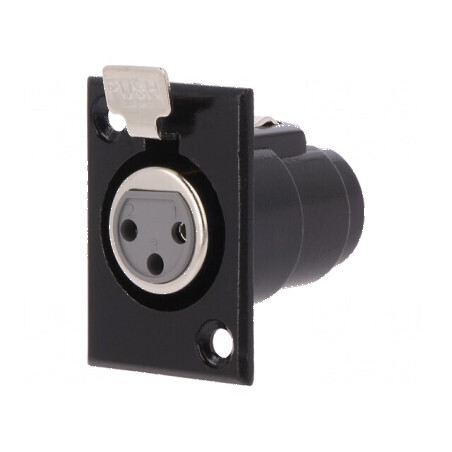Conector XLR soclu mamă 3 PIN cu buton lipire neagră metal | Electronic-mag.ro | Componente Electronice