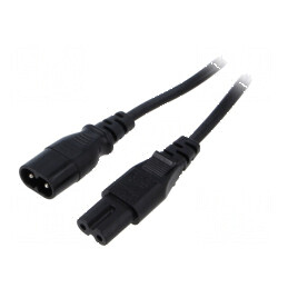 Cablu IEC C7 mamă - IEC C8 tată, 2x0,75mm2, 3m, negru, 2,5A | Electronic-mag.ro | Componente Electronice