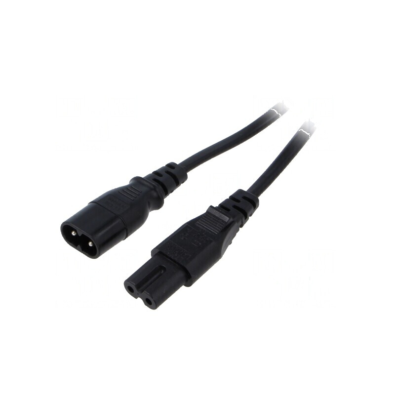 Cablu IEC C7 mamă - IEC C8 tată, 2x0,75mm2, 3m, negru, 2,5A | Electronic-mag.ro | Componente Electronice