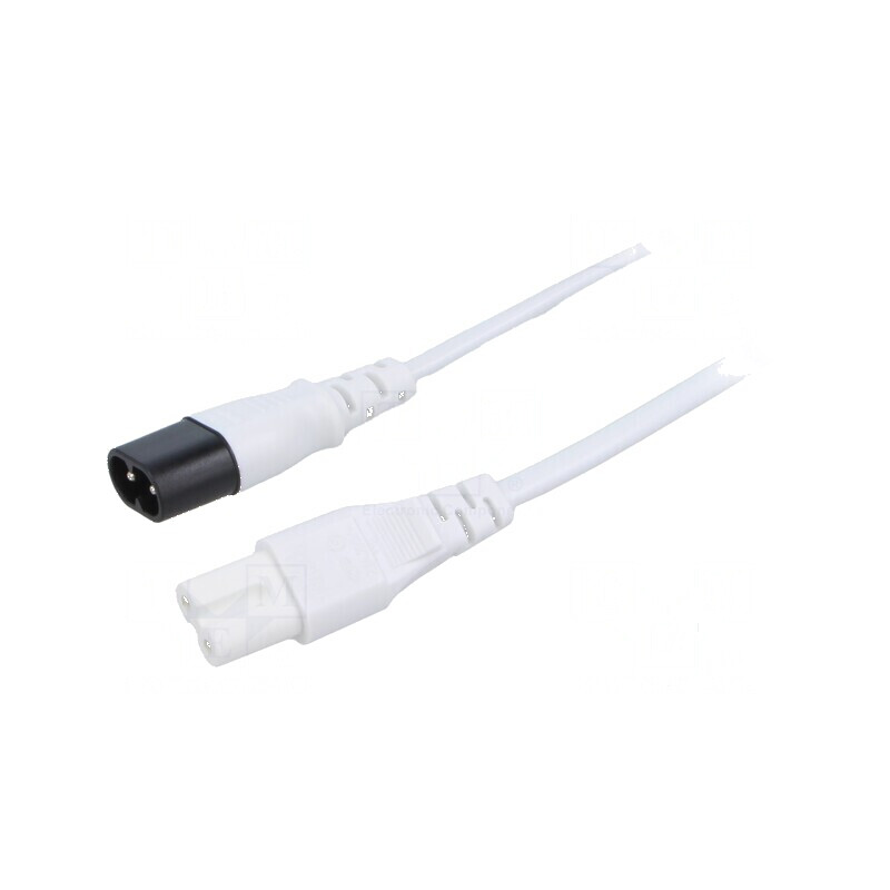 Cablu IEC C7 mamă - IEC C8 tată, 3m, 2x0,75mm², 250V, alb | Electronic-mag.ro | Componente Electronice Cablu IEC C7 mamă - IEC C8 tată, 3m, 2x0,75mm², 250V, alb | Electronic-mag.ro | Componente Electronice