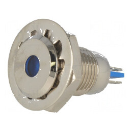 Lampă LED plată albastră 24VDC Ø12mm IP67 alamă | Electronic-mag.ro | Componente Electronice