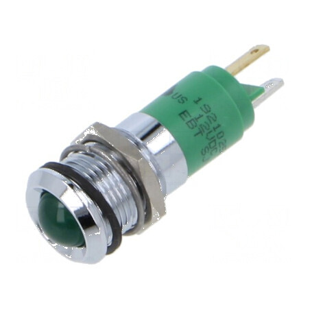 Lampă LED convexă verde 12VDC Ø14mm metal/plastic | Electronic-mag.ro | Componente Electronice