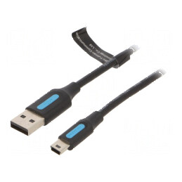 Cablu USB 2.0 A la B mini, 3m, negru, nichelat | Electronic-mag.ro | Componente Electronice