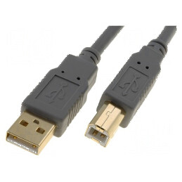 Cablu USB 2.0 A la B 3m gri aurit Fire: Cu | Electronic-mag.ro | Componente Electronice