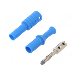 Conector banană 4mm 36A 1kVAC albastru cu izolație 63mm | Electronic-mag.ro | Componente Electronice