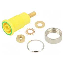 Conector banană 4mm soclu 32A galben-verde | Electronic-mag.ro | Componente Electronice