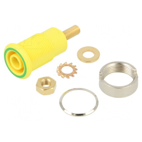 Conector banană 4mm soclu 32A galben-verde | Electronic-mag.ro | Componente Electronice