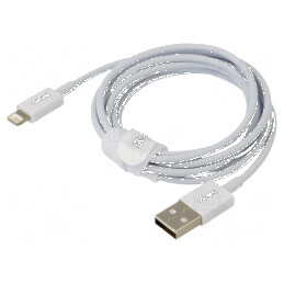Cablu Apple Lightning USB A 1,5m alb textil 2,4A | Electronic-mag.ro | Componente Electronice