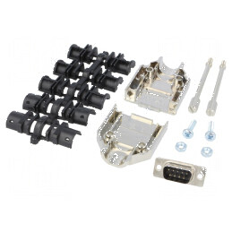 Conector D-Sub 9 PIN tată pentru lipire, negru - Kit complet | Electronic-mag.ro | Componente Electronice