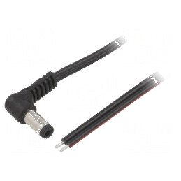 Cablu DC 5,5/2,1 Mufă Unghi Negru 1,5m 2x0,75mm² | Electronic-mag.ro | Componente Electronice