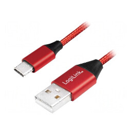 Cablu USB 2.0 A la C 0,3m roșu PVC textil | Electronic-mag.ro | Componente Electronice
