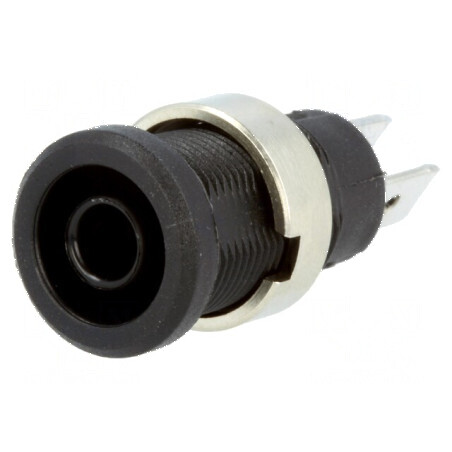 Conector banană 4mm soclu 25A 1kV negru nichelat | Electronic-mag.ro | Componente Electronice