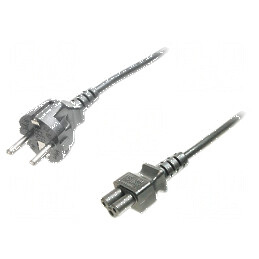 Cablu CEE 7/7 cu mufă IEC C5 mamă 750mm 10A 250V negru | Electronic-mag.ro | Componente Electronice
