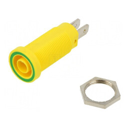 Conector banană 4mm soclu galben-verde nichelat alamă 37mm | Electronic-mag.ro | Componente Electronice