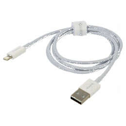 Cablu Apple Lightning USB A 1m alb textil 2,4A | Electronic-mag.ro | Componente Electronice