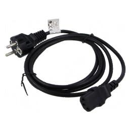 Cablu CEE 7/7 (E/F) cu mufă IEC C13 mamă, lungime 1,8m, negru | Electronic-mag.ro | Componente Electronice