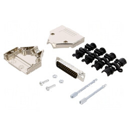Mufă D-Sub 25 PIN tată drept pentru lipire pe cablu - Kit complet | Electronic-mag.ro | Componente Electronice