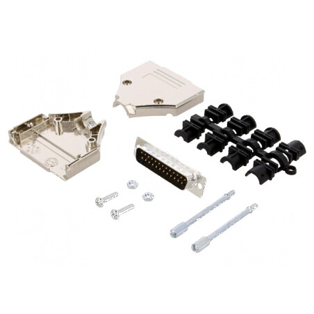 Mufă D-Sub 25 PIN tată drept pentru lipire pe cablu - Kit complet | Electronic-mag.ro | Componente Electronice