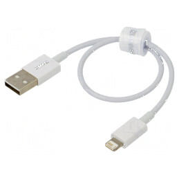 Cablu Apple Lightning USB A 0,25m alb textil 2,4A | Electronic-mag.ro | Componente Electronice
