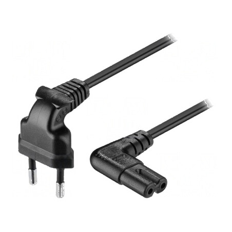 Cablu CEE 7/16 cu mufă unghiulară IEC C7 mamă, PVC, 1m | Electronic-mag.ro | Componente Electronice