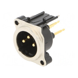 Conector XLR soclu tată 3 pini unghi 90° THT argintiu 6A | Electronic-mag.ro | Componente Electronice