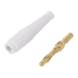 Conector banană 4mm 32A alb neizolat 2,5mm2 aurit 69mm | Electronic-mag.ro | Componente Electronice