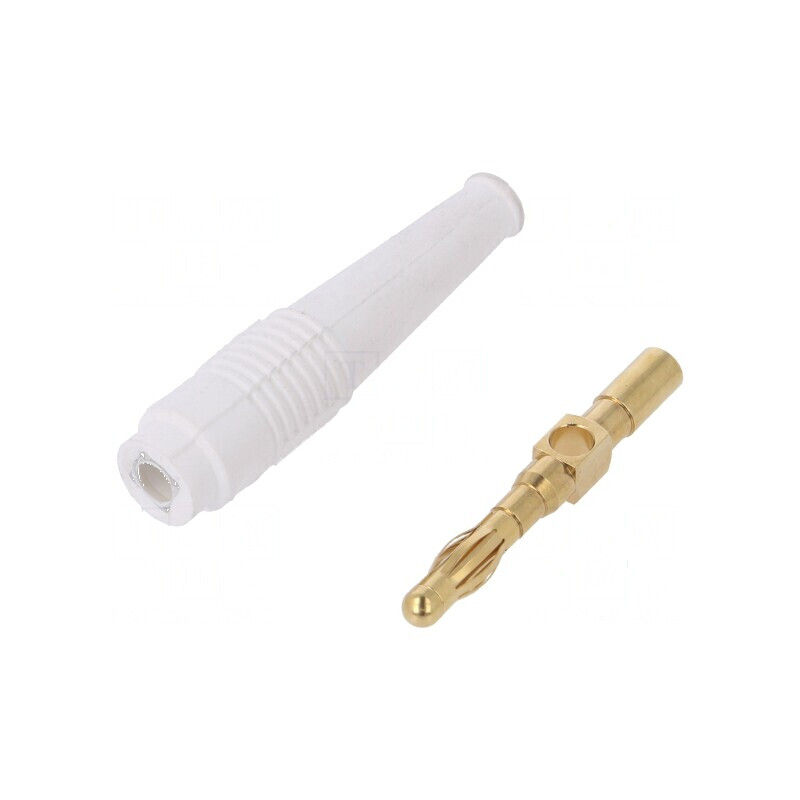 Conector banană 4mm 32A alb neizolat 2,5mm2 aurit 69mm | Electronic-mag.ro | Componente Electronice