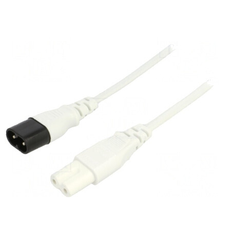 Cablu IEC C7 mamă - IEC C8 tată 1,8m alb 2,5A 2x0,75mm² PVC | Electronic-mag.ro | Componente Electronice
