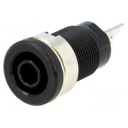 Conector banană 4mm soclu 32A 1kV negru nichelat pe panou | Electronic-mag.ro | Componente Electronice