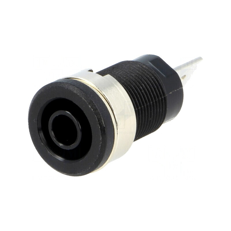 Conector banană 4mm soclu 32A 1kV negru nichelat pe panou | Electronic-mag.ro | Componente Electronice