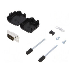 Mufă D-Sub PIN 9 tată lipire cablu negru - Kit complet | Electronic-mag.ro | Componente Electronice