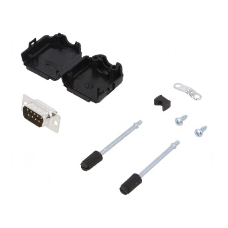 Mufă D-Sub PIN 9 tată lipire cablu negru - Kit complet | Electronic-mag.ro | Componente Electronice