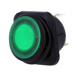 Rocker SPST ON-OFF 10A/250VAC 25A/12VDC Verde IP65 cu LED | Electronic-mag.ro | Componente Electronice