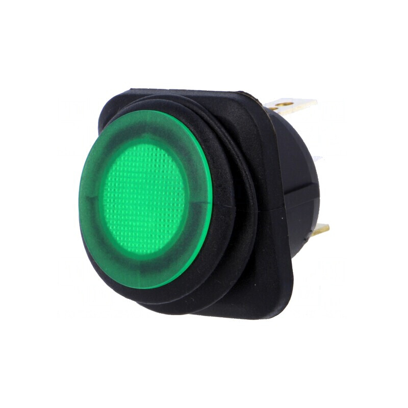 Rocker SPST ON-OFF 10A/250VAC 25A/12VDC Verde IP65 cu LED | Electronic-mag.ro | Componente Electronice