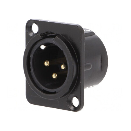 Conector XLR soclu tată PIN 3 lipire aurit negru metal | Electronic-mag.ro | Componente Electronice